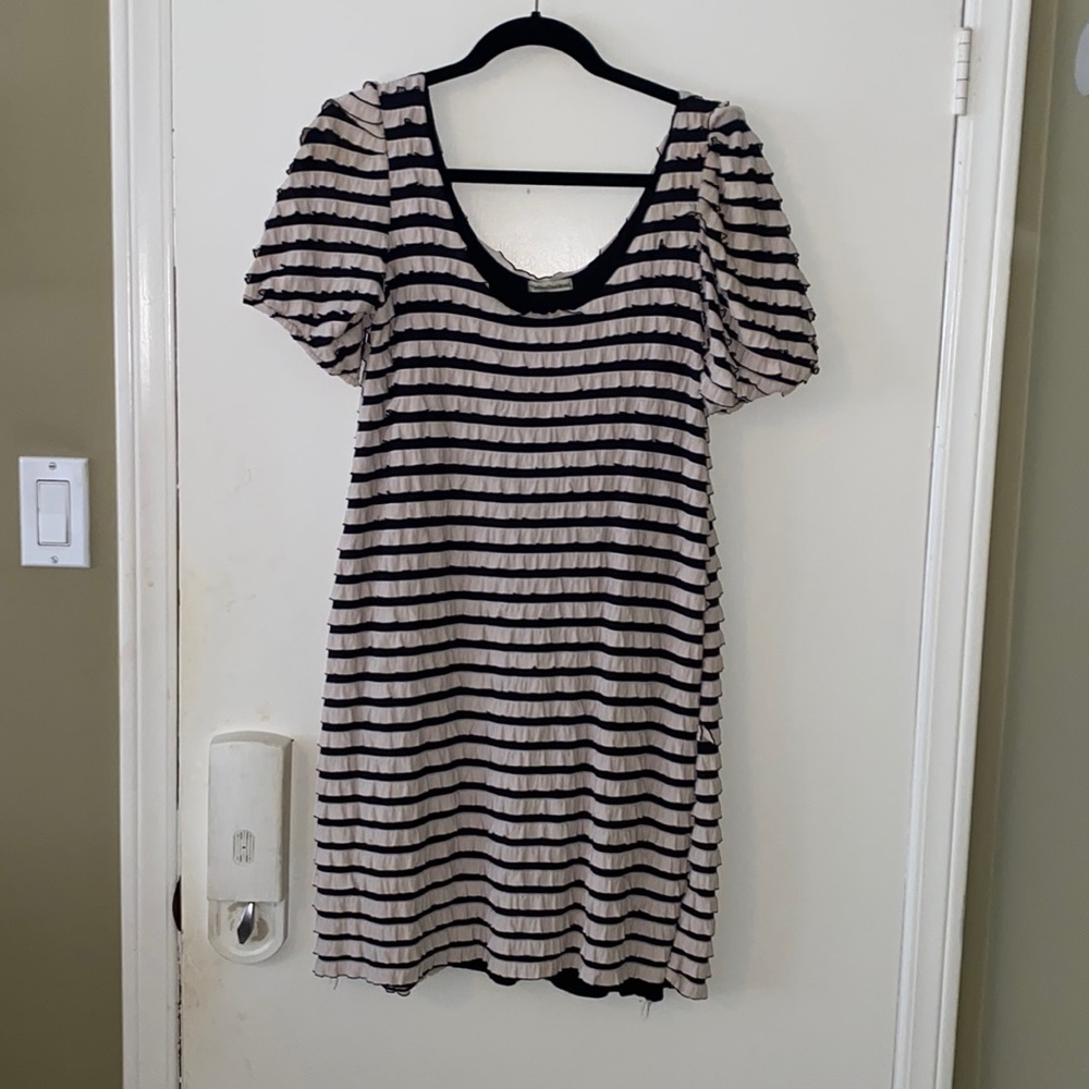 Two-tone ruffle mini dress in size M. Pavlina Dadakova, cream and black dress